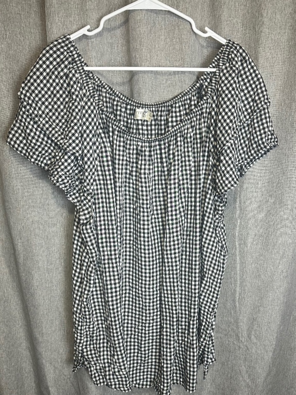 Terra & Sky Black & White Gingham Peasant Blouse Top 3X